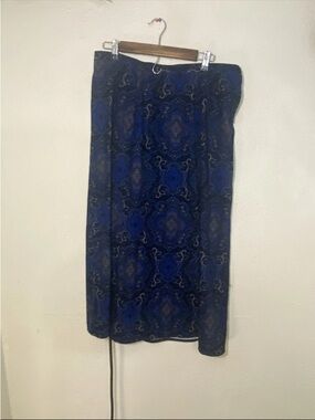 Notations Womens 1X Blue Black Paisley Maxi Skirt Side Zip Stretch Boho Print